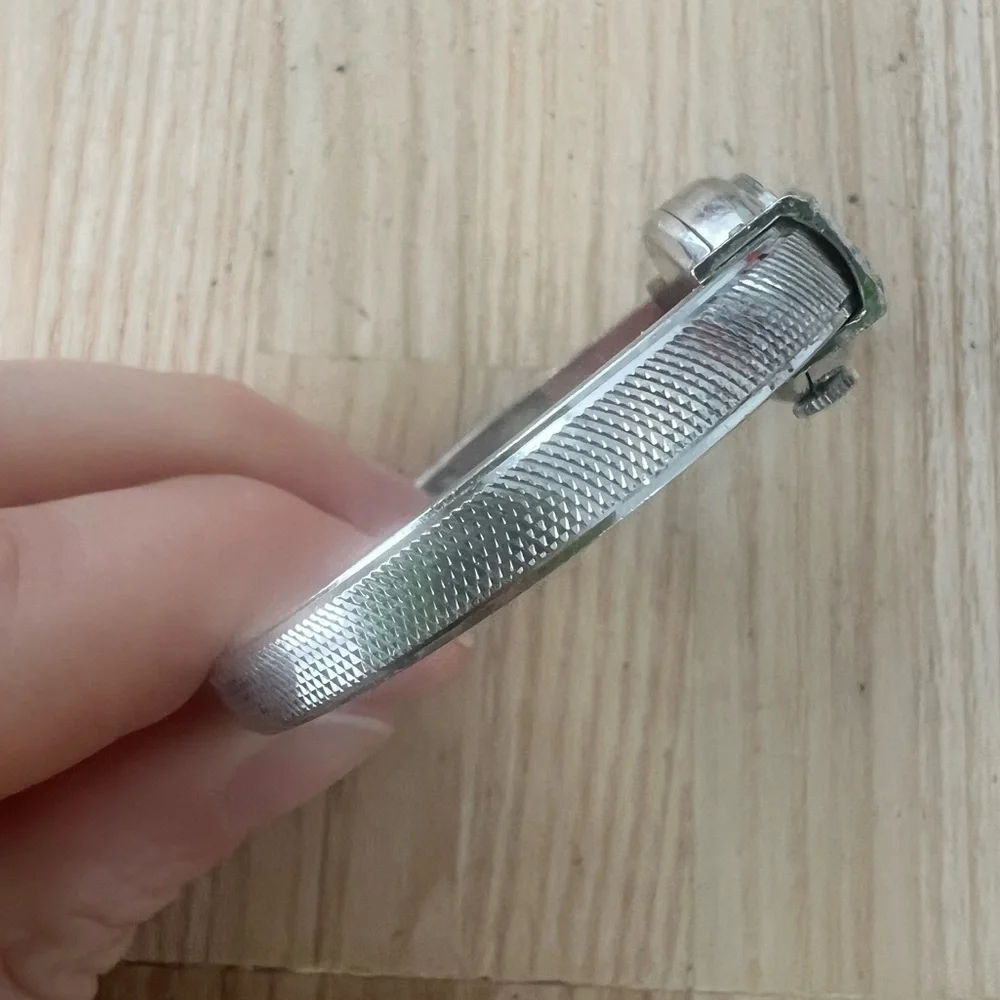 Vintage Sheffield ladies silver tone hinged cuff bracelet mechanical watch